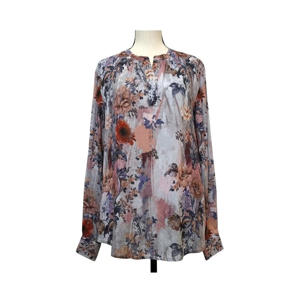 Feathers By Tolani Watercolor‎ Floral Blouse Blue Multi Women's S Artsy Cottage
